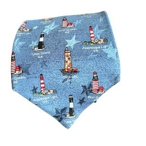 Tango by Max Raab Lighthouse Print Neck Tie‎ Men's Silk Coastal Preppy Business